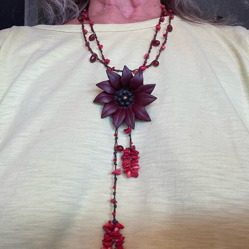 Boho Red Beaded Necklace